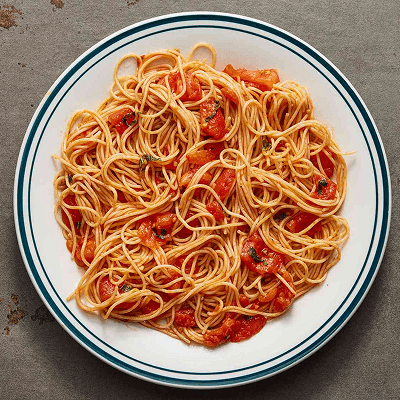 A bowl of tomato pasta from a saved recipe